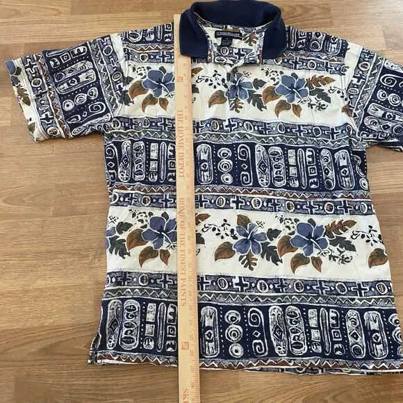 Vintage Crossings Polo Shirt T Shirt Men’s Size XL Blue Floral Aztec - Picture 6 of 10
